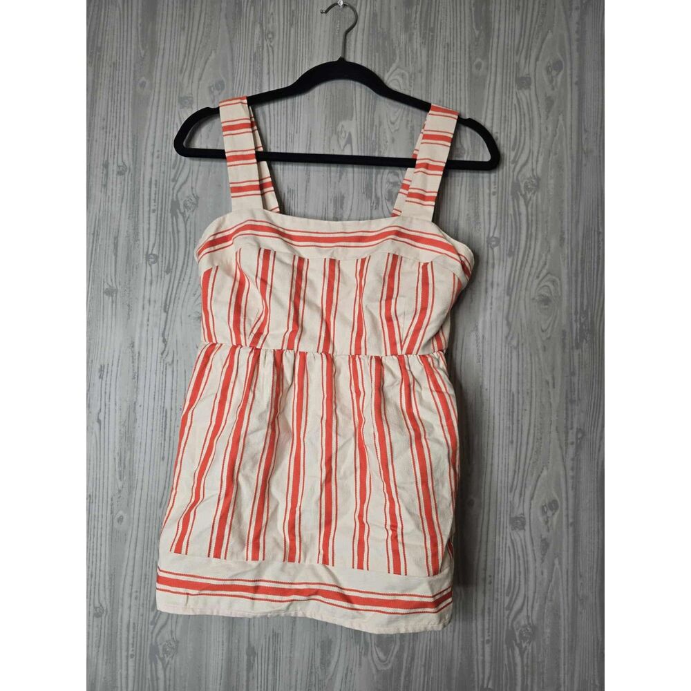 Cabi Orange & Cream Striped Linen Blend Smocked Tank Top - S Brunch Top #6102